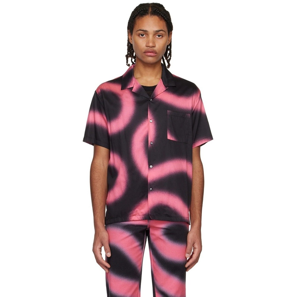 Double Rainbouu Black & Pink Printed Shirt Size L Beachwear Resort Button Up